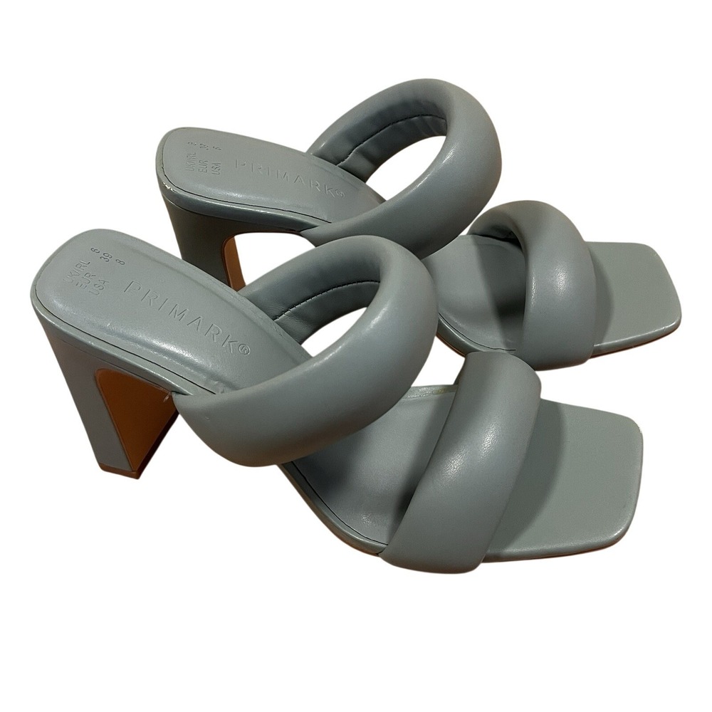 Primark Padded Double Strap Block Heel Sandals Square Toe 8 Sage Green